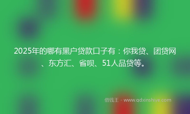 2025年的哪有黑户贷款口子有：你我贷、团贷网、东方汇、省呗、51人品贷等。