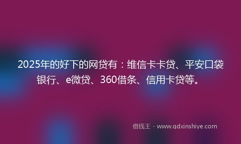 2025年的好下的网贷有：维信卡卡贷、平安口袋银行、e微贷、360借条、信用卡贷等。
