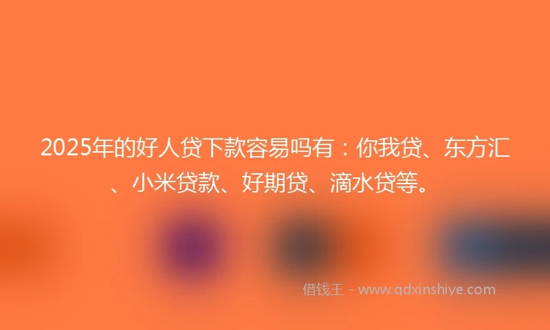 2025年的好人贷下款容易吗有：你我贷、东方汇、小米贷款、好期贷、滴水贷等。