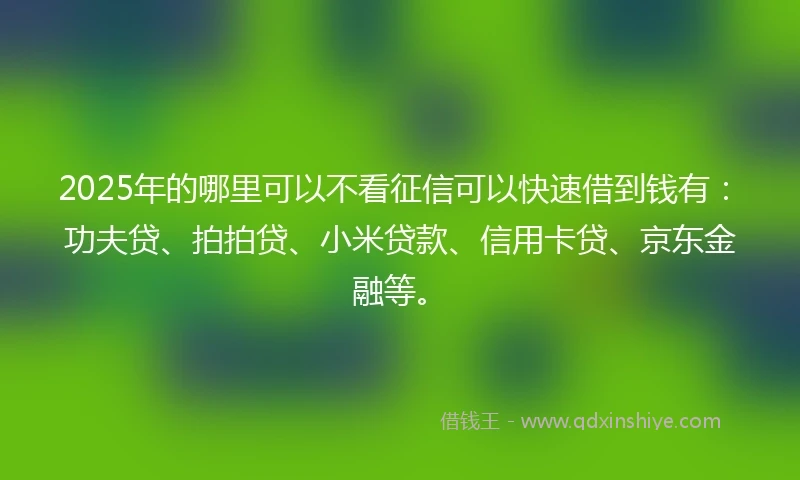 2025年的哪里可以不看征信可以快速借到钱有：功夫贷、拍拍贷、小米贷款、信用卡贷、京东金融等。
