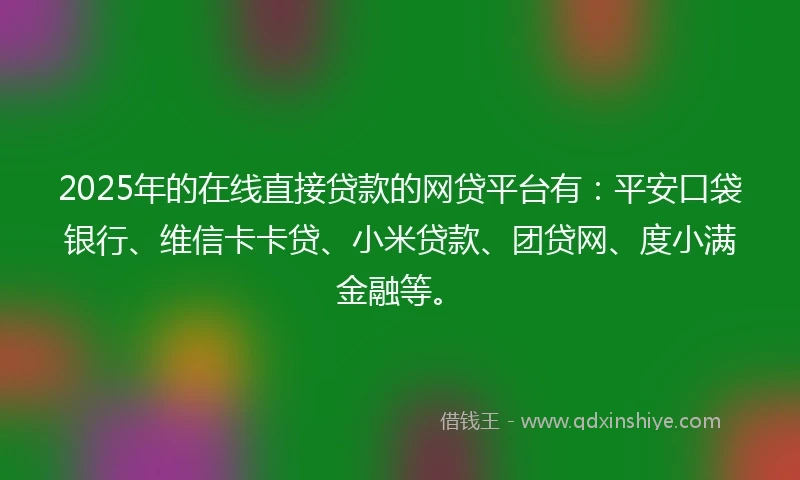 2025年的在线直接贷款的网贷平台有：平安口袋银行、维信卡卡贷、小米贷款、团贷网、度小满金融等。