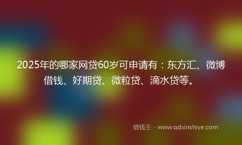 2025年的哪家网贷60岁可申请有：东方汇、微博借钱、好期贷、微粒贷、滴水贷等。