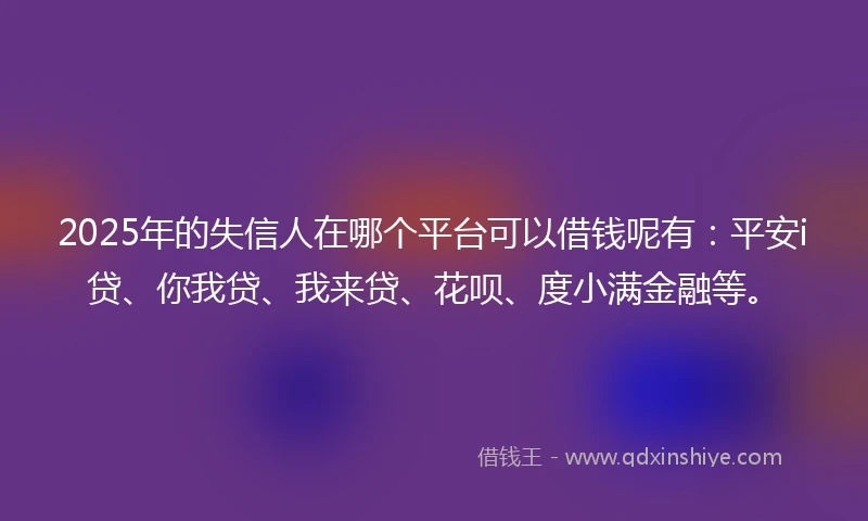 2025年的失信人在哪个平台可以借钱呢有：平安i贷、你我贷、我来贷、花呗、度小满金融等。