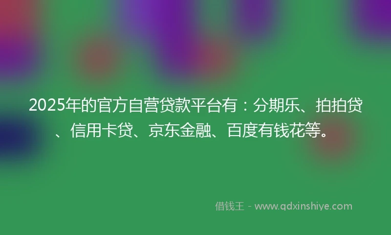 2025年的官方自营贷款平台有：分期乐、拍拍贷、信用卡贷、京东金融、百度有钱花等。