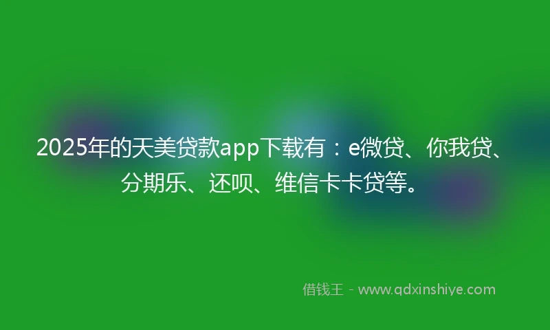 2025年的天美贷款app下载有：e微贷、你我贷、分期乐、还呗、维信卡卡贷等。