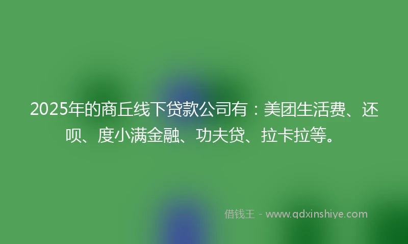 2025年的商丘线下贷款公司有：美团生活费、还呗、度小满金融、功夫贷、拉卡拉等。