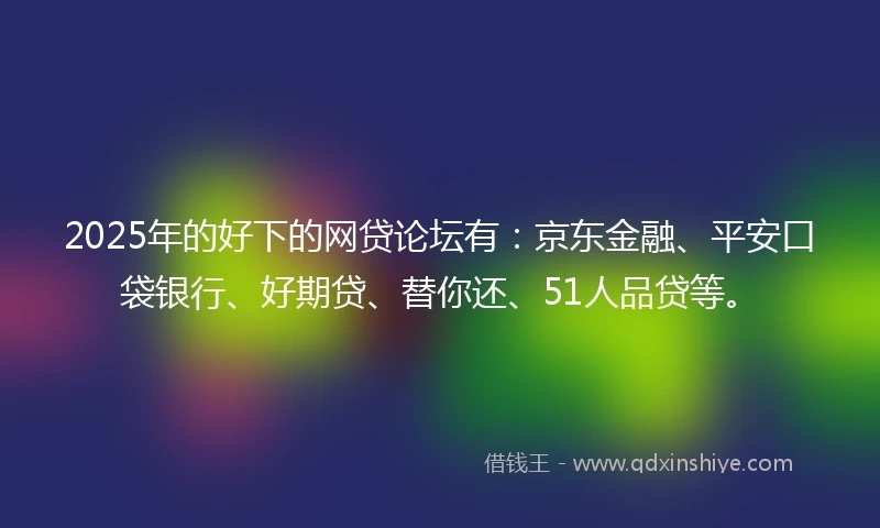 2025年的好下的网贷论坛有：京东金融、平安口袋银行、好期贷、替你还、51人品贷等。