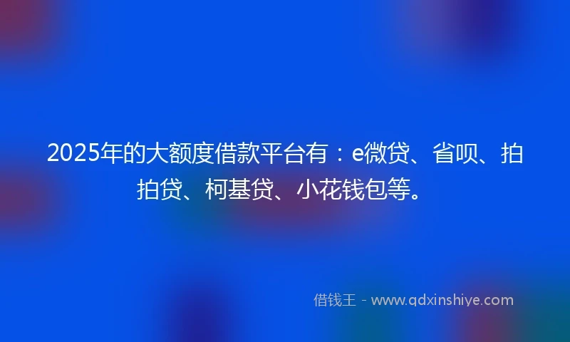 2025年的大额度借款平台有：e微贷、省呗、拍拍贷、柯基贷、小花钱包等。