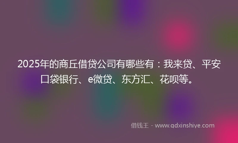 2025年的商丘借贷公司有哪些有：我来贷、平安口袋银行、e微贷、东方汇、花呗等。