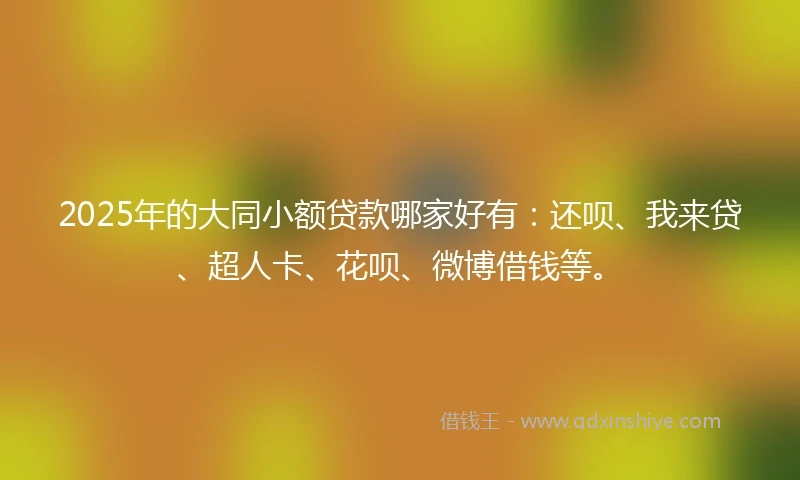 2025年的大同小额贷款哪家好有:还呗、我来贷、超人卡、花呗、微博借钱等。