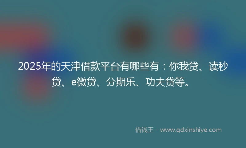 2025年的天津借款平台有哪些有：你我贷、读秒贷、e微贷、分期乐、功夫贷等。