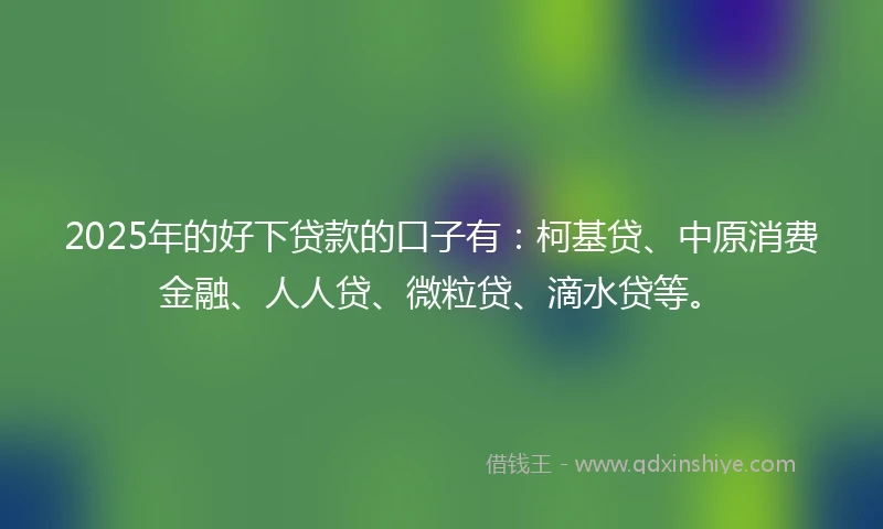 2025年的好下贷款的口子有：柯基贷、中原消费金融、人人贷、微粒贷、滴水贷等。