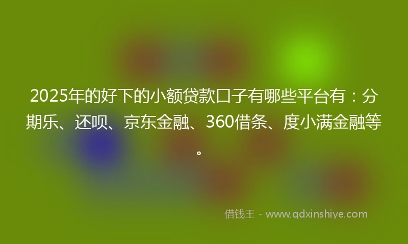2025年的好下的小额贷款口子有哪些平台有：分期乐、还呗、京东金融、360借条、度小满金融等。
