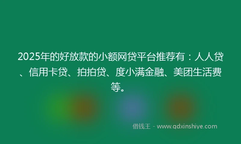 2025年的好放款的小额网贷平台推荐有：人人贷、信用卡贷、拍拍贷、度小满金融、美团生活费等。