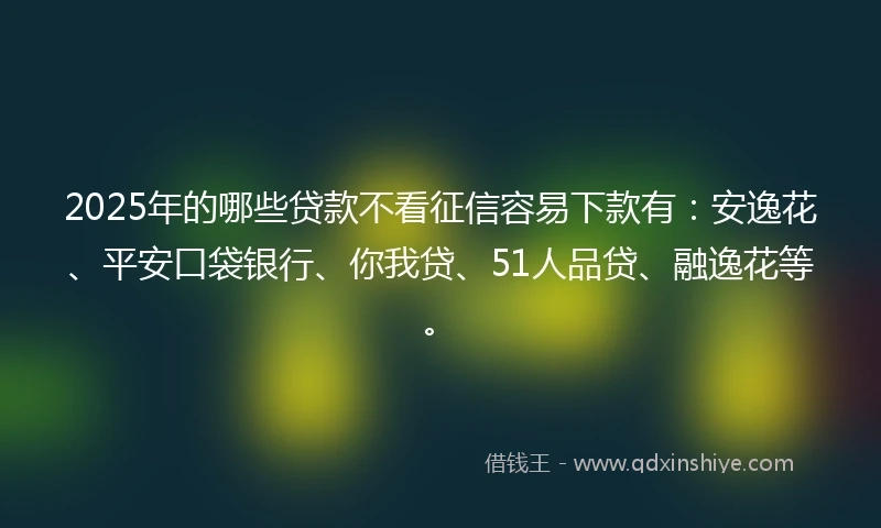 2025年的哪些贷款不看征信容易下款有：安逸花、平安口袋银行、你我贷、51人品贷、融逸花等。