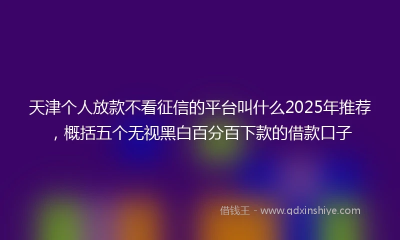 天津个人放款不看征信的平台叫什么2025年推荐，概括五个无视黑白百分百下款的借款口子