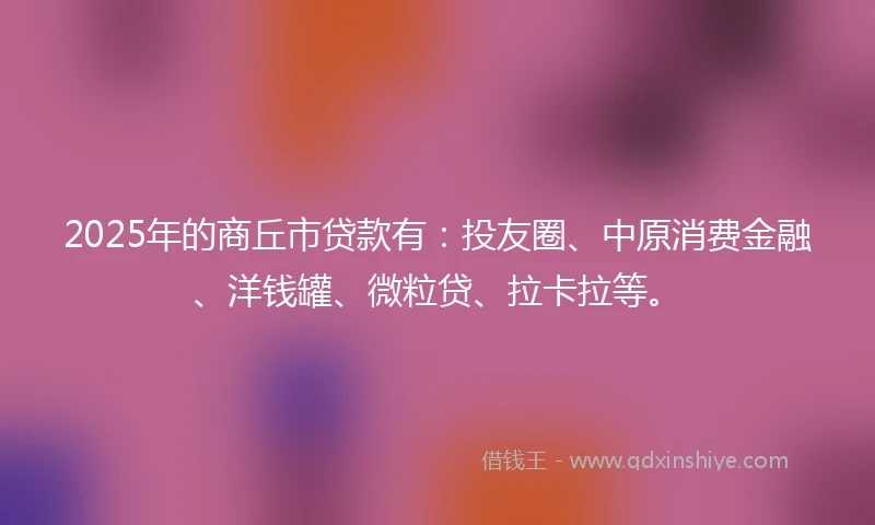 2025年的商丘市贷款有：投友圈、中原消费金融、洋钱罐、微粒贷、拉卡拉等。