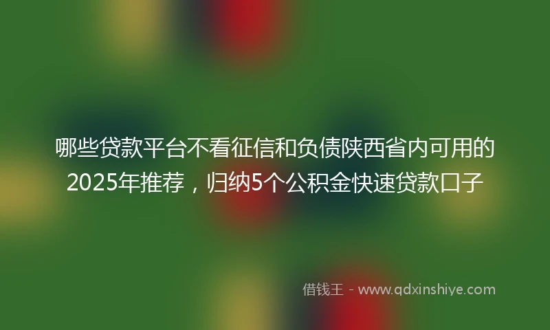 哪些贷款平台不看征信和负债陕西省内可用的2025年推荐，归纳5个公积金快速贷款口子