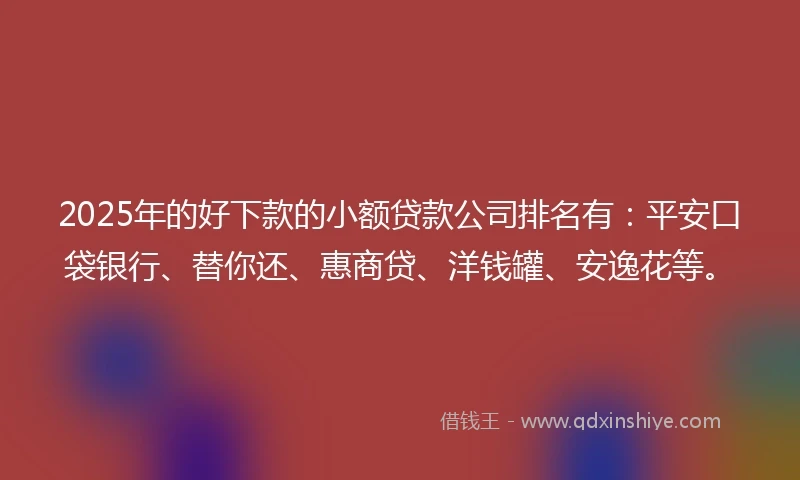 2025年的好下款的小额贷款公司排名有：平安口袋银行、替你还、惠商贷、洋钱罐、安逸花等。