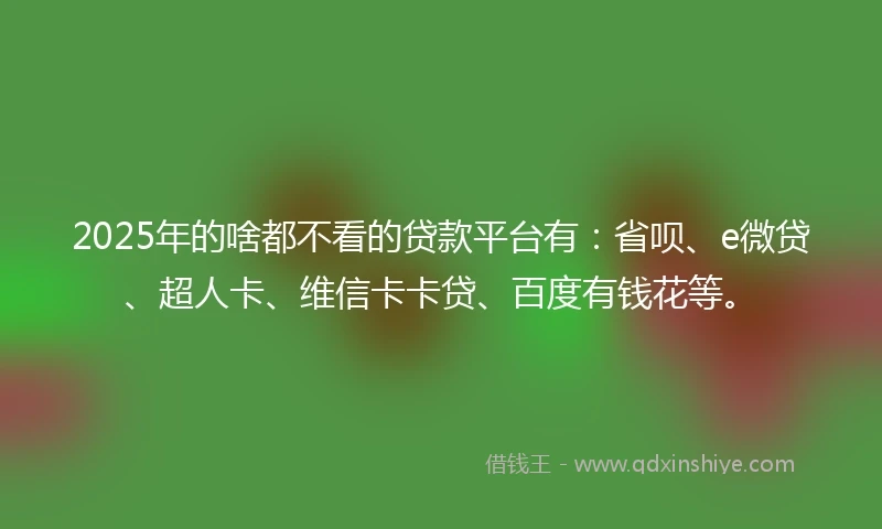 2025年的啥都不看的贷款平台有：省呗、e微贷、超人卡、维信卡卡贷、百度有钱花等。