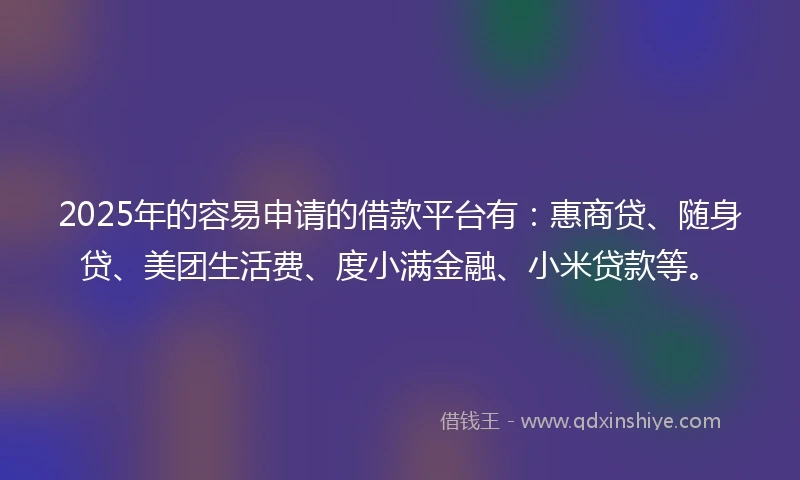 2025年的容易申请的借款平台有：惠商贷、随身贷、美团生活费、度小满金融、小米贷款等。