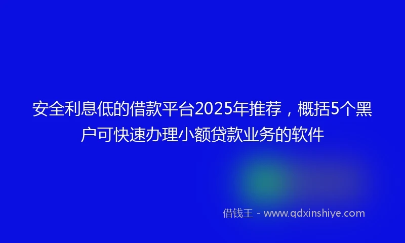 安全利息低的借款平台2025年推荐，概括5个黑户可快速办理小额贷款业务的软件