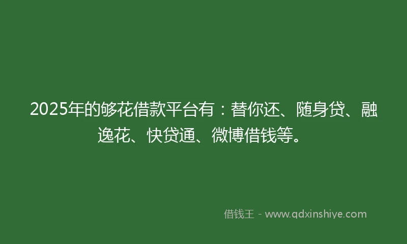 2025年的够花借款平台有：替你还、随身贷、融逸花、快贷通、微博借钱等。