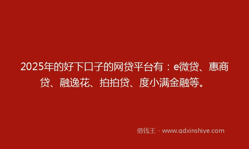 2025年的好下口子的网贷平台有:e微贷、惠商贷、融逸花、拍拍贷、度小满金融等。