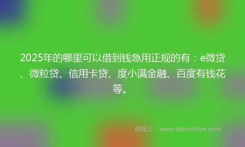 2025年的哪里可以借到钱急用正规的有：e微贷、微粒贷、信用卡贷、度小满金融、百度有钱花等。
