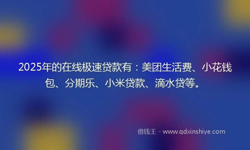 2025年的在线极速贷款有：美团生活费、小花钱包、分期乐、小米贷款、滴水贷等。