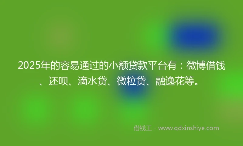 2025年的容易通过的小额贷款平台有：微博借钱、还呗、滴水贷、微粒贷、融逸花等。