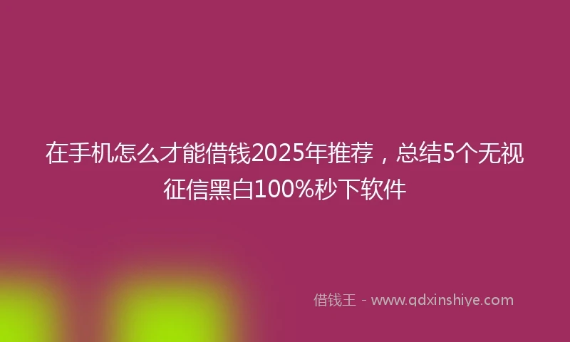 在手机怎么才能借钱2025年推荐，总结5个无视征信黑白100%秒下软件