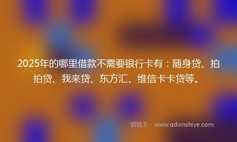 2025年的哪里借款不需要银行卡有：随身贷、拍拍贷、我来贷、东方汇、维信卡卡贷等。