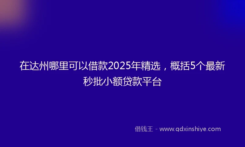 在达州哪里可以借款2025年精选，概括5个最新秒批小额贷款平台