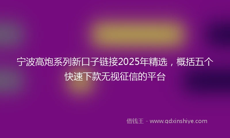 宁波高炮系列新口子链接2025年精选，概括五个快速下款无视征信的平台