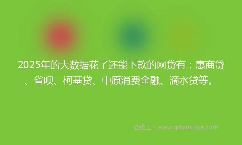 2025年的大数据花了还能下款的网贷有：惠商贷、省呗、柯基贷、中原消费金融、滴水贷等。