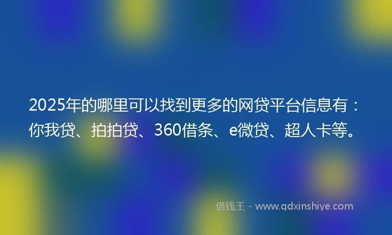 2025年的哪里可以找到更多的网贷平台信息有：你我贷、拍拍贷、360借条、e微贷、超人卡等。