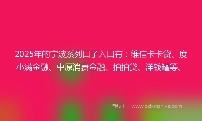 2025年的宁波系列口子入口有：维信卡卡贷、度小满金融、中原消费金融、拍拍贷、洋钱罐等。