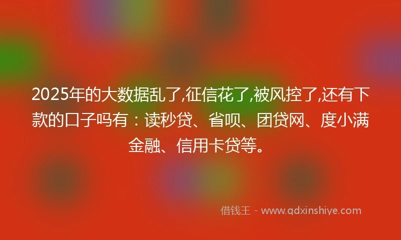 2025年的大数据乱了,征信花了,被风控了,还有下款的口子吗有：读秒贷、省呗、团贷网、度小满金融、信用卡贷等。