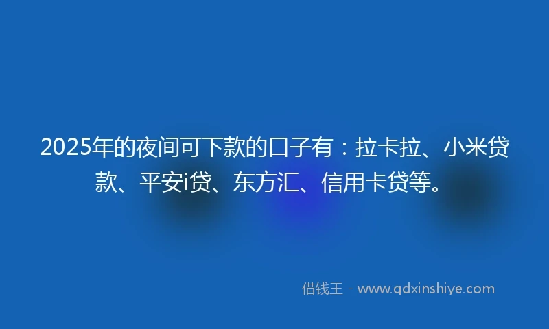 2025年的夜间可下款的口子有：拉卡拉、小米贷款、平安i贷、东方汇、信用卡贷等。