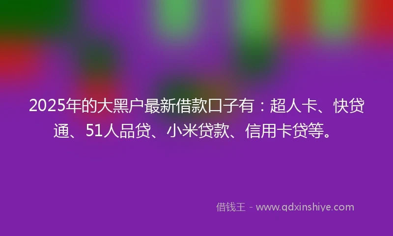 2025年的大黑户最新借款口子有：超人卡、快贷通、51人品贷、小米贷款、信用卡贷等。