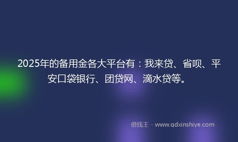 2025年的备用金各大平台有：我来贷、省呗、平安口袋银行、团贷网、滴水贷等。