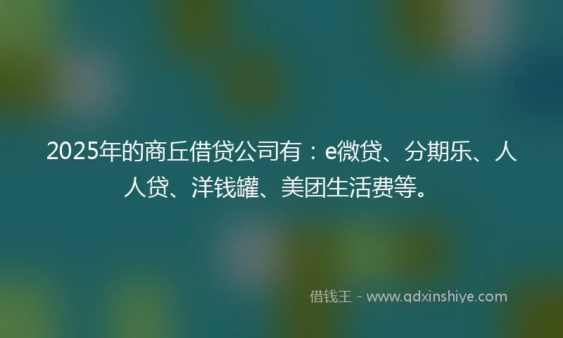 2025年的商丘借贷公司有:e微贷、分期乐、人人贷、洋钱罐、美团生活费等。
