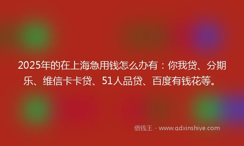 2025年的在上海急用钱怎么办有：你我贷、分期乐、维信卡卡贷、51人品贷、百度有钱花等。