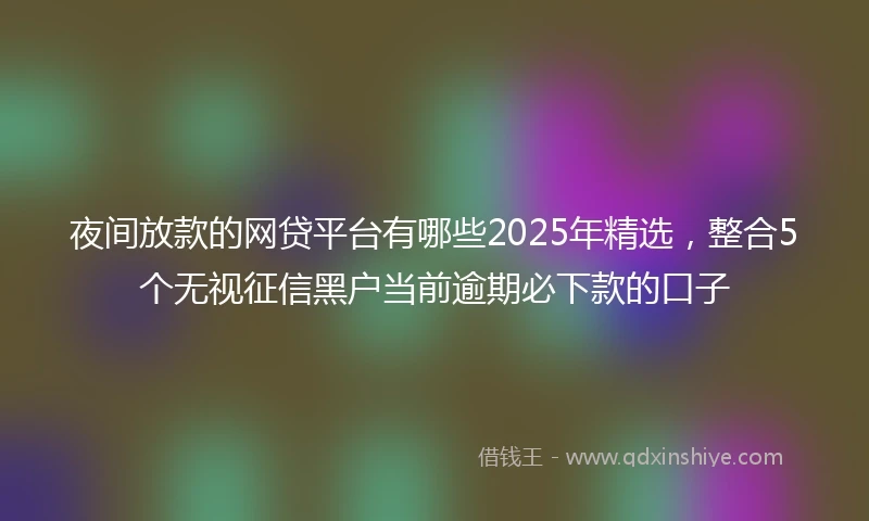 夜间放款的网贷平台有哪些2025年精选，整合5个无视征信黑户当前逾期必下款的口子