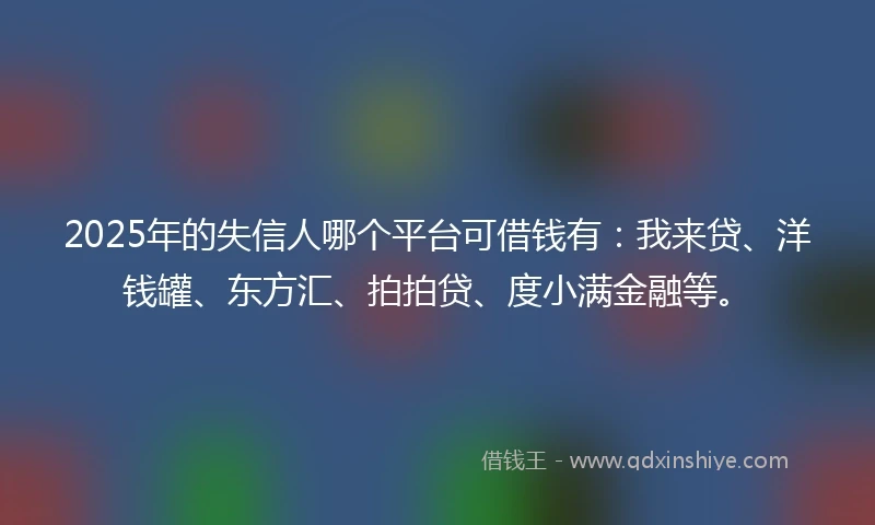 2025年的失信人哪个平台可借钱有：我来贷、洋钱罐、东方汇、拍拍贷、度小满金融等。