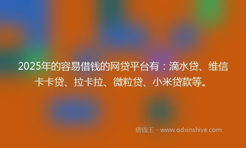 2025年的容易借钱的网贷平台有：滴水贷、维信卡卡贷、拉卡拉、微粒贷、小米贷款等。