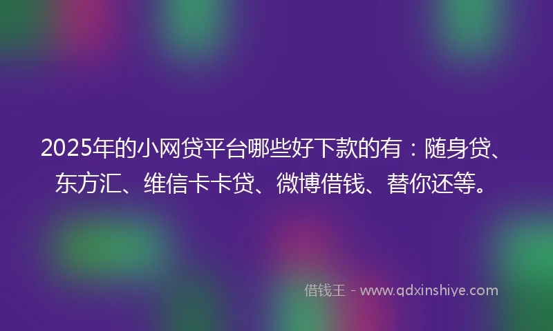 2025年的小网贷平台哪些好下款的有：随身贷、东方汇、维信卡卡贷、微博借钱、替你还等。