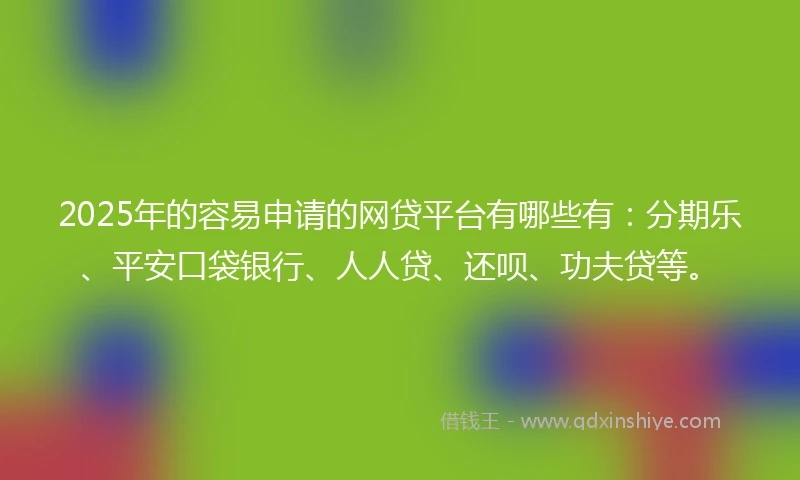2025年的容易申请的网贷平台有哪些有：分期乐、平安口袋银行、人人贷、还呗、功夫贷等。