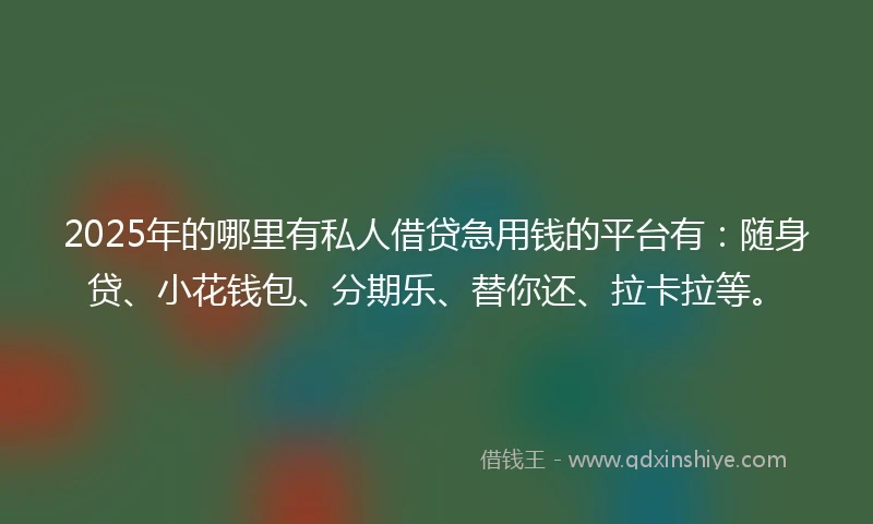 2025年的哪里有私人借贷急用钱的平台有：随身贷、小花钱包、分期乐、替你还、拉卡拉等。